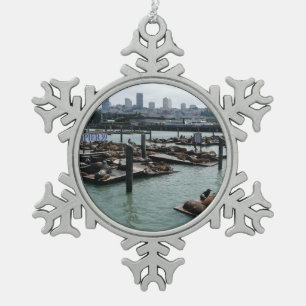 Ornement Flocon De Neige San Francisco et Pier 39 Sea Lions City Skyline