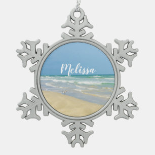 Ornement Flocon De Neige Sandpiper en bord de mer  Belle plage sur mesure