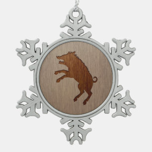 Ornement Flocon De Neige Sanglier gravé sur la conception en bois