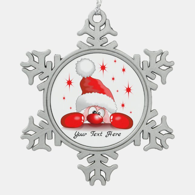 Ornement Flocon De Neige Santa Cartoon Cute Peeking Character © BluedarkArt (Devant)