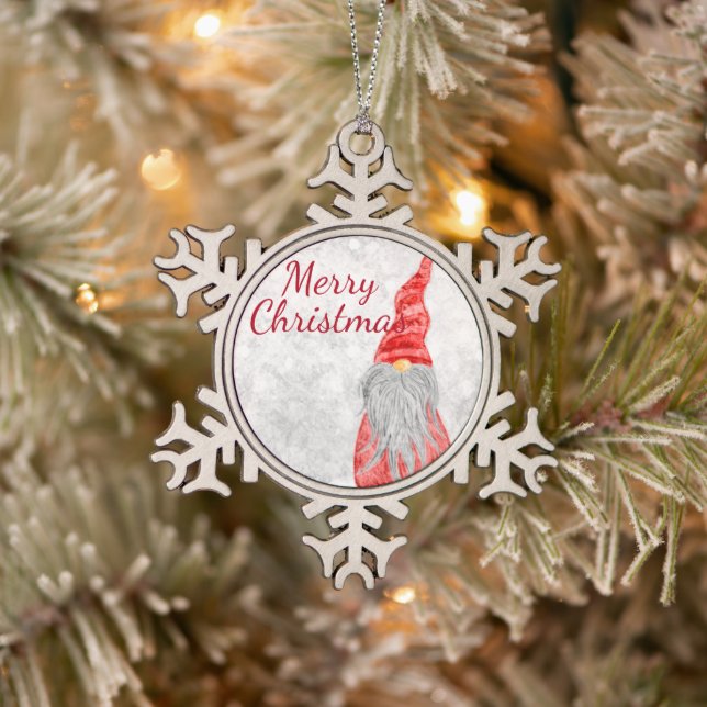 Ornement Flocon De Neige Santa Claus Gnome sur terrain neigeux  (Arbre)