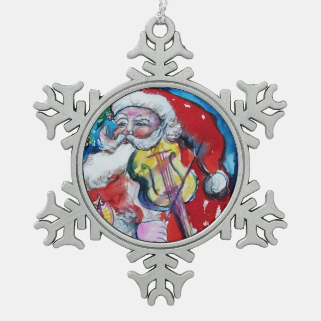 Ornement Flocon De Neige SANTA CLAUS JOUER VIOLIN Noël musical (Devant)