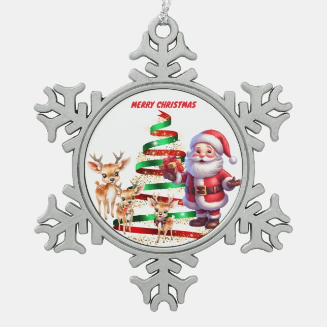ORNEMENT FLOCON DE NEIGE SANTA & REINDEER'S PEWTER SNOWFLAKE ORNAMENT (Devant)