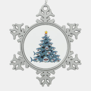 Ornement Flocon De Neige Sapin de Noël Requin Chapeau de Père Noël Lumières