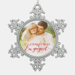 Ornement Flocon De Neige Script First Christmas Engagé Holiday Photo