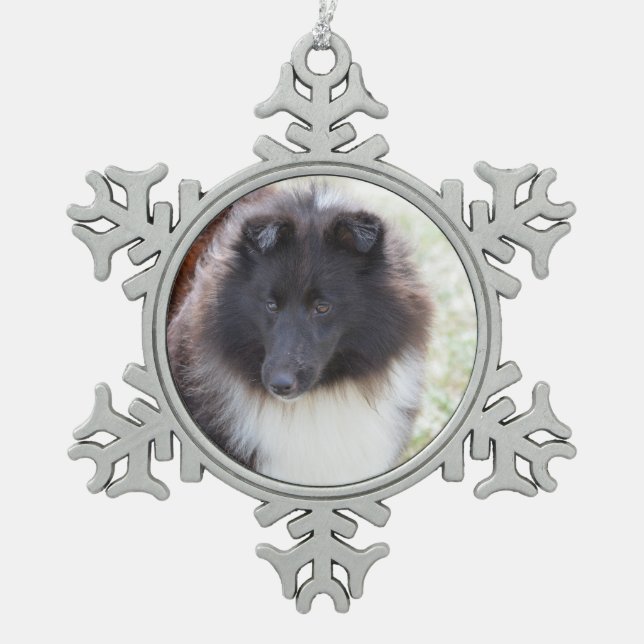 Ornement Flocon De Neige Sheltie noir et blanc (Devant)