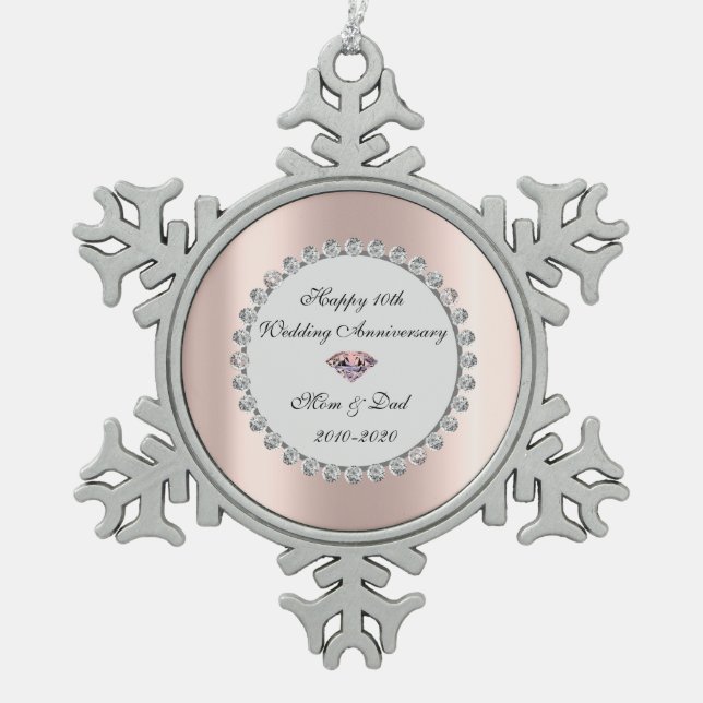 Ornement Flocon De Neige Silver Diamonds Rose Gold 10e anniversaire Mariage (Devant)