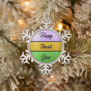 Ornement Flocon De Neige SlipperyJoe's Happy Mardi Gras violet or vert b
