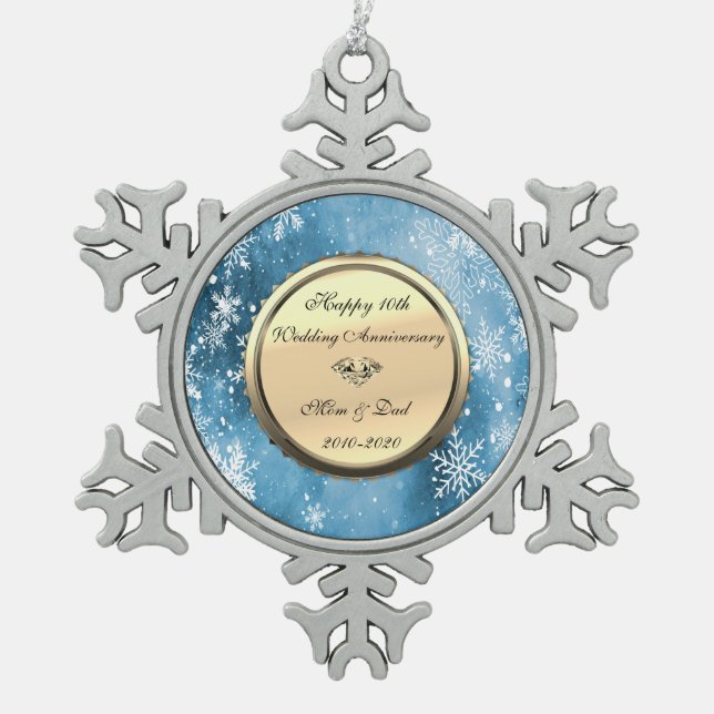 Ornement Flocon De Neige Snowflakes Blue Diamond 10e anniversaire Mariage (Devant)