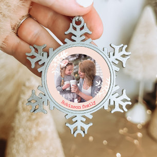Ornement Flocon De Neige Snowflakes en détresse Blush Pink Photo Monogramme