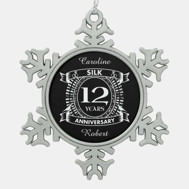 Ornement Flocon De Neige Soie du 12e anniversaire du mariage (Devant)