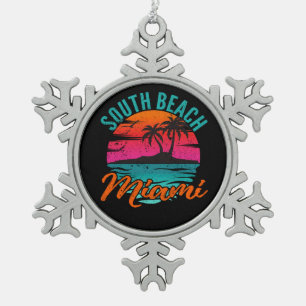 Ornement Flocon De Neige South Beach Miami Floride Palm Trees Beach