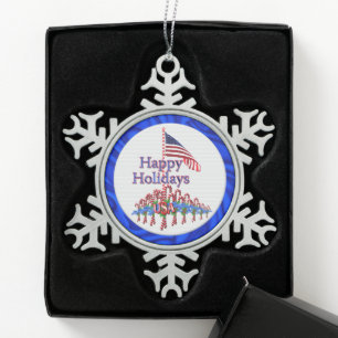 Ornement Flocon De Neige Sucres de canne Patriotique de Joyeuses Fêtes