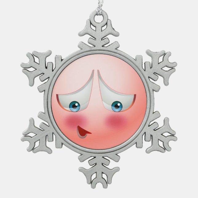 Ornement Flocon De Neige Superbe lancez et emoji de rougissement (Devant)