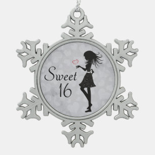 Ornement Flocon De Neige Sweet 16 Silhouette Girl and Hearts Sweet sixteen