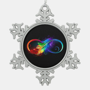 Ornement Flocon De Neige Symbole d'infini avec plume arc-en-ciel