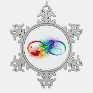 Ornement Flocon De Neige Symbole d'infini avec plume arc-en-ciel