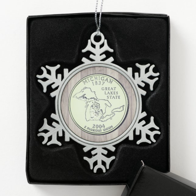 Ornement Flocon De Neige Tinted Michigan State Quarter (Boîte)