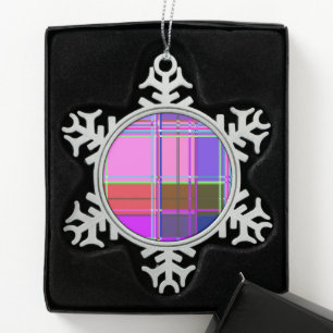 Ornement Flocon De Neige Tissu à carreaux rose motif Madras