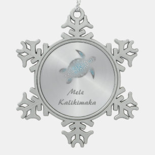 Ornement Flocon De Neige Tortue d'argent Mele Kalikimaka