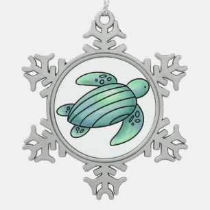 Ornement Flocon De Neige tortue de mer peinte à l'aquarelle dessin animé bl