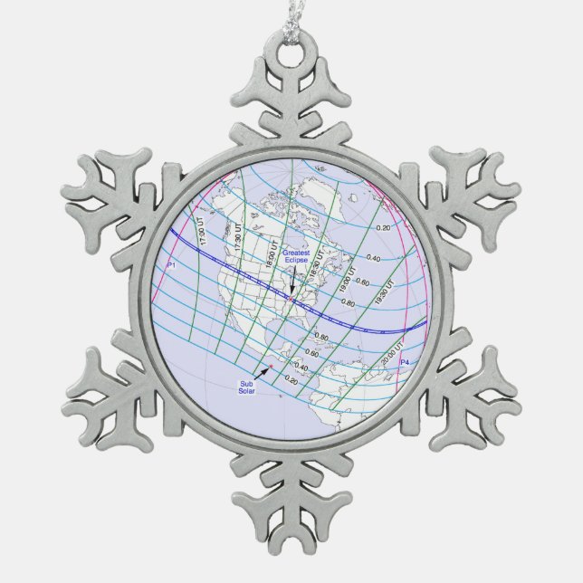 Ornement Flocon De Neige Total Solaire Eclipse 2017 Global Path (Devant)
