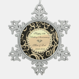 Ornement Flocon De Neige Tourbillons d'or Diamants 10e Anniversaire de Mari