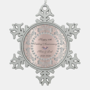 Ornement Flocon De Neige Tours d'argent Or Rose 10e Anniversaire de Mariage