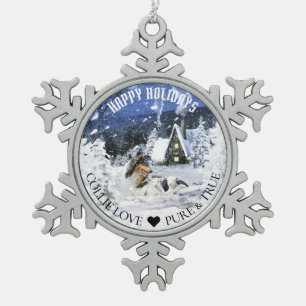 Ornement Flocon De Neige Tricolor Rough Collie and Lambs in Winter Night -
