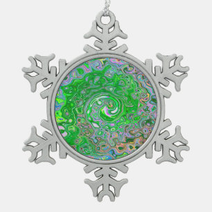 Ornement Flocon De Neige Trippy Lime Vert et rose Abstrait Retro Swirl