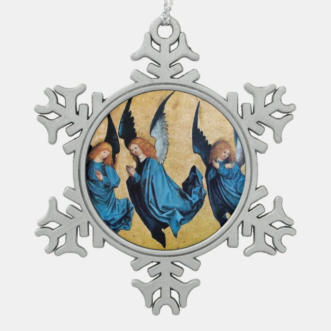 ORNEMENT FLOCON DE NEIGE TROIS ANGELS DE NOËL EN BLEU (Devant)