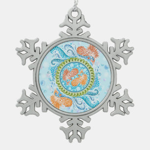 Ornement Flocon De Neige Tropical Koi Mandala   Art Zen Océan Vibrant