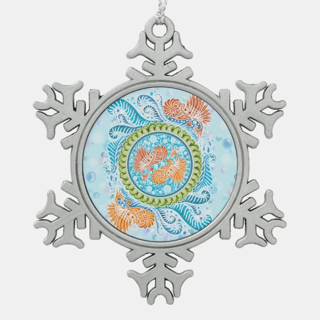 Ornement Flocon De Neige Tropical Koi Mandala | Art Zen Océan Vibrant (Devant)