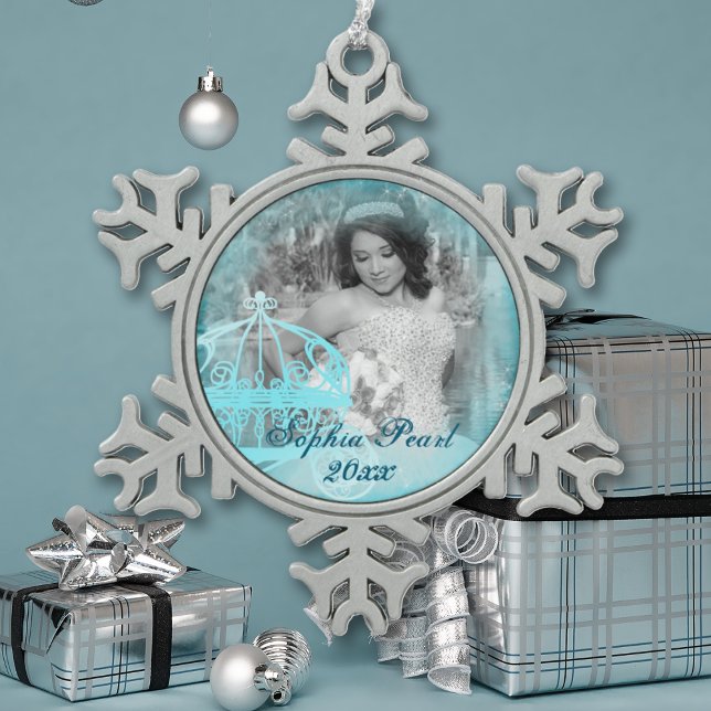 Ornement Flocon De Neige Turquoise Snowflake Christmas Photo ornaments (turquoise aquamarine light blue quinceanera metal snowflake photo ornament christmas keepsake)