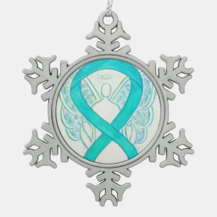 Ornement Flocon De Neige Turquoise Vert Sensibilisation Ruban Angel Ornemen
