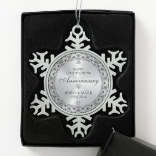 Ornement Flocon De Neige Typographie noire Silver Grey 25e anniversaire