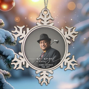 Ornement Flocon De Neige Un Ange dans le ciel Mémorial noir et blanc