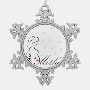 Ornement Flocon De Neige Une future mère enceinte avec les coeurs roses