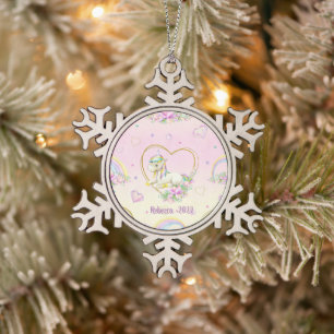 Ornement Flocon De Neige Unicorn Rainbow Personnalisé