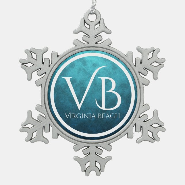 Ornement Flocon De Neige VB Virginia Beach sur Blue Water Arrière - plan (Devant)