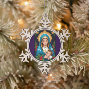 Ornement Flocon De Neige Vierge catholique chrétienne Marie Noël