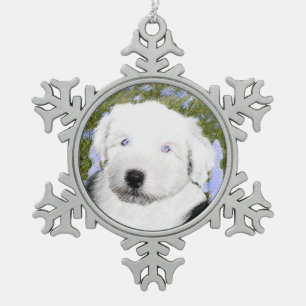 Ornement Flocon De Neige Vieux anglais Sheepdog Puppy Peinture - Chien Art