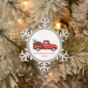 Ornement Flocon De Neige Vintage Camion Rouge Noël Arbre Cadeaux Famille An