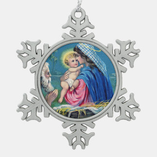 Ornement Flocon De Neige Vintage Holy Family Snowflake Framed Ornament