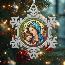 Ornement Flocon De Neige Vintage Madonna and Child Nativity Stained Glass 