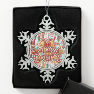 Ornement Flocon De Neige Vintage Rétro Rouge Canne à Sucre Merveilleux Noël