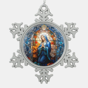 Ornement Flocon De Neige Vitrail de Vierge Marie catholique chrétienne