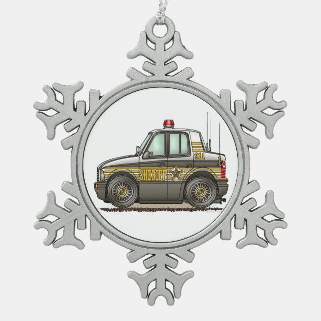 Ornement Flocon De Neige Voiture de patrouille de voiture de shérif (Devant)