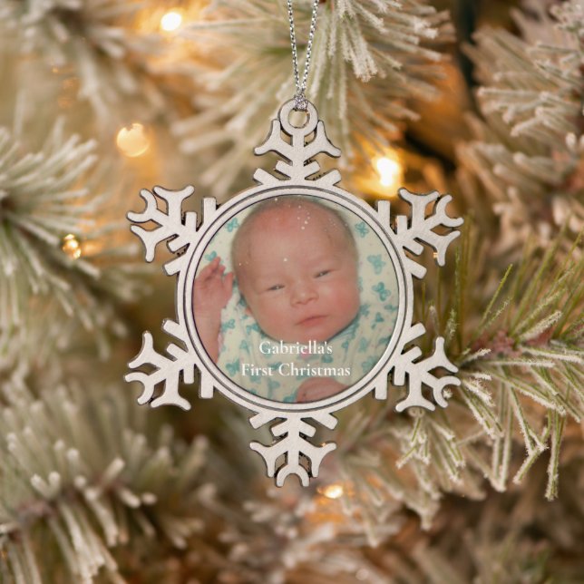 Ornement Flocon De Neige Votre photo Baby Personnalisé Premier Noël (Arbre)