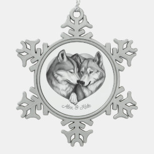 Ornement Flocon De Neige Wolf Couple